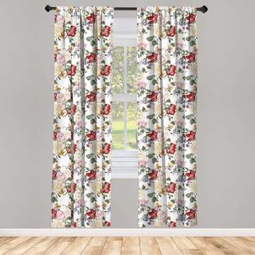 Ambesonne Shabby Flora Window Curtains - Vibrant Floral Design, 2-Panel Set, Lightweight Room Darken...