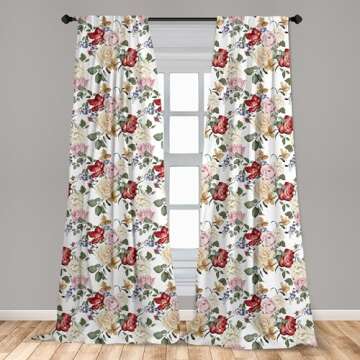 Ambesonne Shabby Flora Curtains - Floral Print 2-Panel Set
