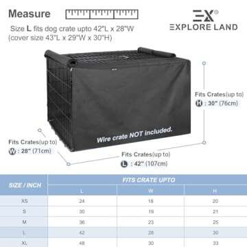 Explore Land Dog Crate Cover for 42 Inches Wire Cage, Heavy-Duty Lattice Pet Kennel Enclosure Compatible with 1 2 3 Doors Standard Metal Cage (Black)