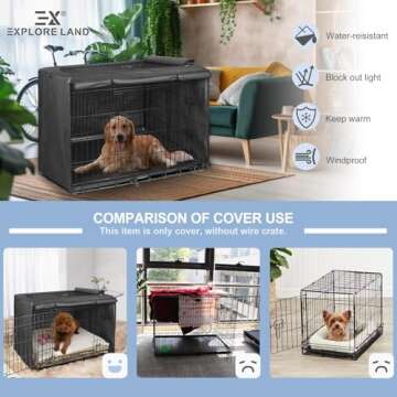 Explore Land Dog Crate Cover for 42 Inches Wire Cage, Heavy-Duty Lattice Pet Kennel Enclosure Compatible with 1 2 3 Doors Standard Metal Cage (Black)