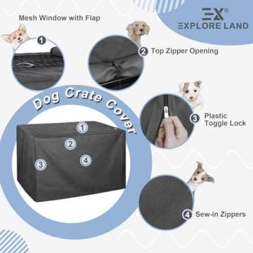 Explore Land Dog Crate Cover for 42 Inches Wire Cage, Heavy-Duty Lattice Pet Kennel Enclosure Compatible with 1 2 3 Doors Standard Metal Cage (Black)