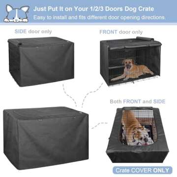 Explore Land Dog Crate Cover for 42 Inches Wire Cage, Heavy-Duty Lattice Pet Kennel Enclosure Compatible with 1 2 3 Doors Standard Metal Cage (Black)