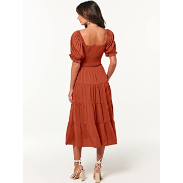ANRABESS Casual Summer Midi Dress with Puff Sleeves