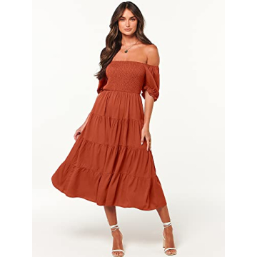 ANRABESS Casual Summer Midi Dress with Puff Sleeves