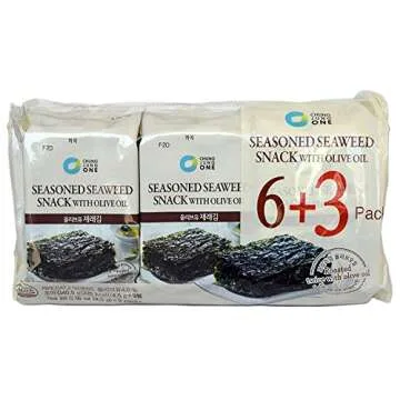 Chung Jung One Seasoned Seaweed Snacks (Kim Nori), Roasted with Oliver Oil, Product of Korea, 9 count (9 individual pack), 0.16oz (4.5g)