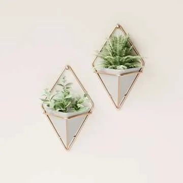Umbra Trigg Hanging Planter Vase Wall Decor for Succulents, Cactus, Faux Plants Set of 2, Grey/Coppe...