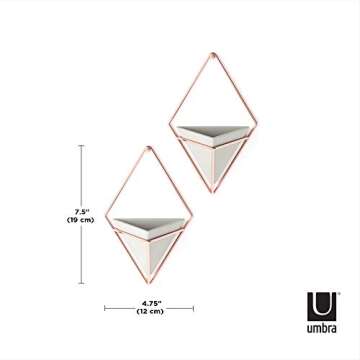 Umbra Trigg Hanging Planter Vase Wall Decor, Set of 2 Pots Containers for Succulents, Cactus, Faux Plants, and More, Small, Grey/Copper