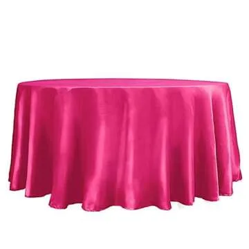 BalsaCircle 120 inch Fuchsia Satin Round Tablecloth Table Cover Linens for Wedding Table Cloth Party Reception Events Kitchen Dining