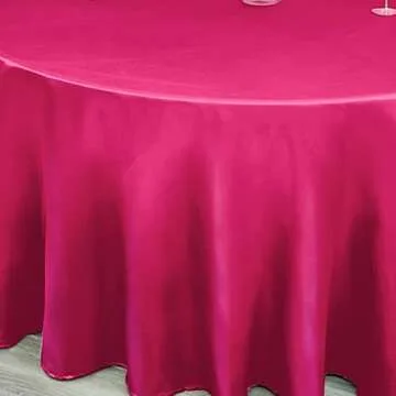 BalsaCircle 120 inch Fuchsia Satin Round Tablecloth Table Cover Linens for Wedding Table Cloth Party Reception Events Kitchen Dining