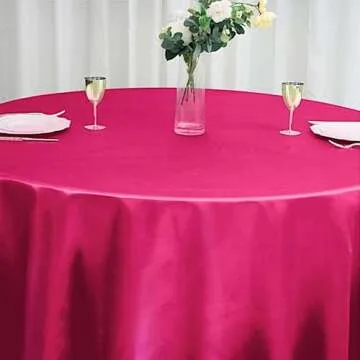 BalsaCircle 120 inch Fuchsia Satin Round Tablecloth Table Cover Linens for Wedding Table Cloth Party Reception Events Kitchen Dining