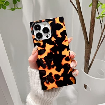 Rectangle Tortoise Print Case for iPhone 14 Pro Max Box Design Slim Soft Full Shockproof Protective Glossy Phone Cover Casing for iPhone 14promax 6.7 inch Brown