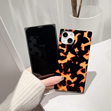 Rectangle Tortoise Print Case for iPhone 14 Pro Max Box Design Slim Soft Full Shockproof Protective Glossy Phone Cover Casing for iPhone 14promax 6.7 inch Brown