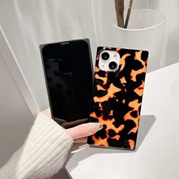 Rectangle Tortoise Print Case for iPhone 14 Pro Max Box Design Slim Soft Full Shockproof Protective Glossy Phone Cover Casing for iPhone 14promax 6.7 inch Brown