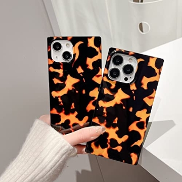 Rectangle Tortoise Print Case for iPhone 14 Pro Max Box Design Slim Soft Full Shockproof Protective Glossy Phone Cover Casing for iPhone 14promax 6.7 inch Brown