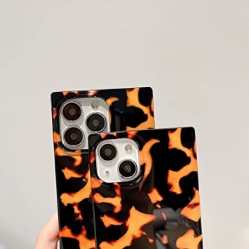 Rectangle Tortoise Print Case for iPhone 14 Pro Max Box Design Slim Soft Full Shockproof Protective Glossy Phone Cover Casing for iPhone 14promax 6.7 inch Brown