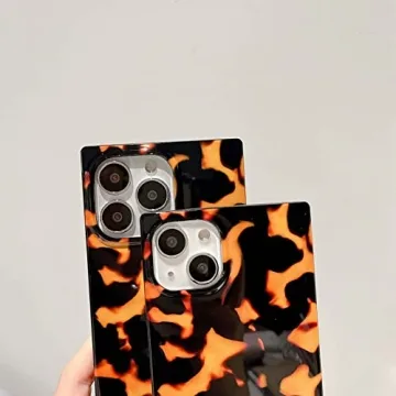 Rectangle Tortoise Print Case for iPhone 14 Pro Max Box Design Slim Soft Full Shockproof Protective Glossy Phone Cover Casing for iPhone 14promax 6.7 inch Brown