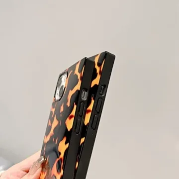 Rectangle Tortoise Print Case for iPhone 14 Pro Max Box Design Slim Soft Full Shockproof Protective Glossy Phone Cover Casing for iPhone 14promax 6.7 inch Brown