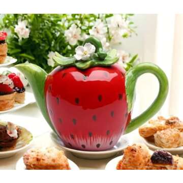Delicious Hand-Painted Strawberry Teapot for Home Decor