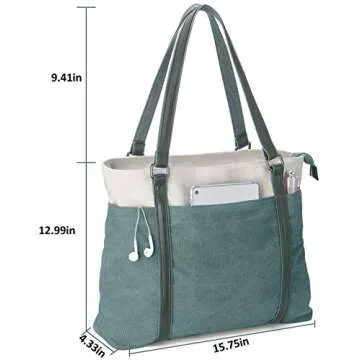 Wxnow Tote Bag for Women, Canvas Shoulder Bags Large Tote Bag Teacher Work 15.6 Laptop Bags Handbag Purse, Green