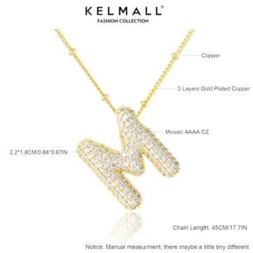 KELMALL Cubic Zirconia Bubble Initial Letter Necklace for Women - Elegant Gold Plated A-Z Alphabet Name Pendant Necklace with Rhinestone - Personalized Gift
