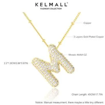 KELMALL Cubic Zirconia Bubble Initial Letter Necklace for Women - Elegant Gold Plated A-Z Alphabet Name Pendant Necklace with Rhinestone - Personalized Gift