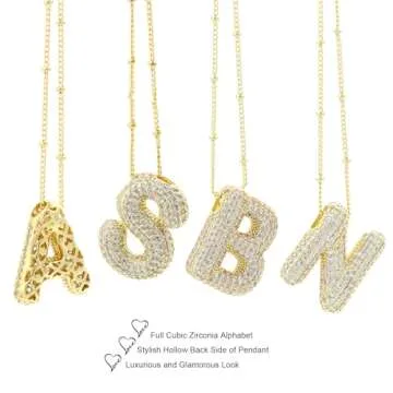 KELMALL Cubic Zirconia Bubble Initial Letter Necklace for Women - Elegant Gold Plated A-Z Alphabet Name Pendant Necklace with Rhinestone - Personalized Gift
