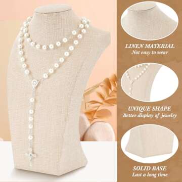 Kigley 3 Pcs Linen Jewelry Display Bust Necklace Display Stand Necklace Mannequin Holder for Jewelry Selling Trade Shows(11.42 x 6.89 Inch)