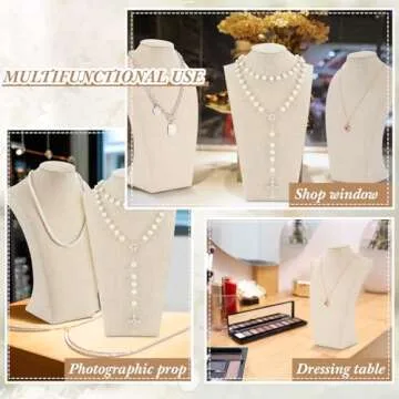 Kigley 3 Pcs Linen Jewelry Display Bust Necklace Display Stand Necklace Mannequin Holder for Jewelry Selling Trade Shows(11.42 x 6.89 Inch)