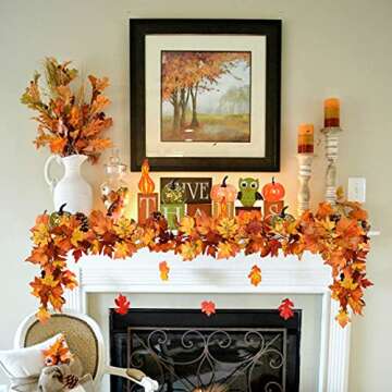 Artiflr 2 Pack Fall Maple Garland - 5.9ft/Piece Artificial Maple Leaf Garland Autumn Hanging Fall Le...