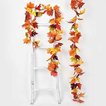 Artiflr 2 Pack Fall Maple Garland - 5.9ft/Piece Artificial Maple Leaf Garland Autumn Hanging Fall Leave Vines for Indoor Outdoor Wedding Thanksgiving Dinner Party Decor