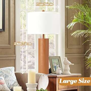 Easebri 28" Large Wood Grain Table Lamp Set of 2 Touch Control Table Lamp 3-Way Dimmable Nightstand Bedside Lamps w/White Shade Modern Tall End Table Lamps for Living Room Home Office Bulbs Included