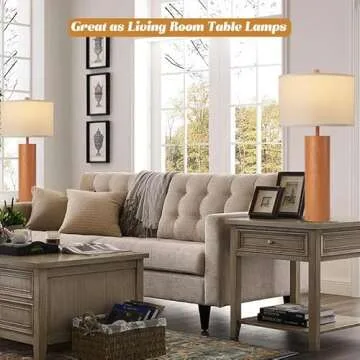 Easebri 28" Large Wood Grain Table Lamp Set of 2 Touch Control Table Lamp 3-Way Dimmable Nightstand Bedside Lamps w/White Shade Modern Tall End Table Lamps for Living Room Home Office Bulbs Included