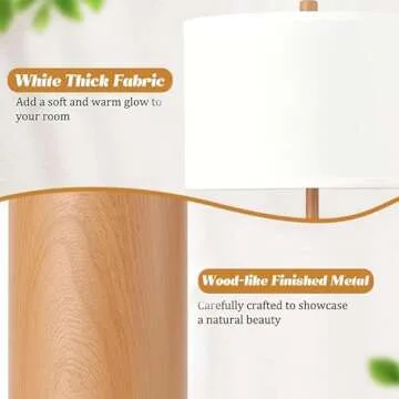Easebri 28" Large Wood Grain Table Lamp Set of 2 Touch Control Table Lamp 3-Way Dimmable Nightstand Bedside Lamps w/White Shade Modern Tall End Table Lamps for Living Room Home Office Bulbs Included