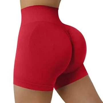 SUUKSESS Women Seamless Booty Shorts Scrunch Butt Lifting High Waisted Workout Shorts (3" Red, L)