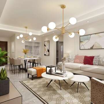 Lanmate Gold Sputnik Chandelier 6-Light Globe Sputnik Ceiling Light Fixture Mid Century Sputnik Chan...