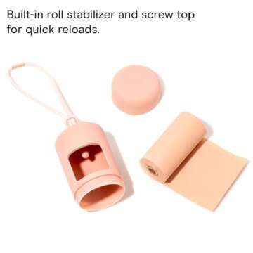 Wild One Dog Poop Bag Holder and Dispenser with Leash Attachment, Leak Proof, Easy Twist Top for Refills, Includes 3 Boxes Poop Bags, Blush