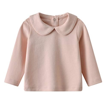 Toddler Kids Girls Boys Peter Pan Collar Tee Shirt - Long Sleeve Solid Blouse