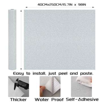 LOVADA Peel and Stick Wallpaper Silver Gray Silk Wall Paper - 15.7 x 98 Inch Self Adhesive Wallpaper...