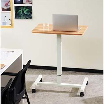 CLATINA Mobile Laptop Desk Pneumatic Sit to Stand Table Height Adjustable Rolling Cart with Lockable...