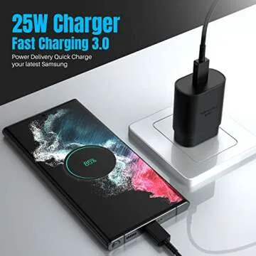 Android Charger 25W, for Samsung Charger, Super Fast Charging USB C Block, Type C Charge Cable Cord [ 6ft +10ft ] for Galaxy S25/S24 Plus/S23/S22/S21/S20/Note 20/Tablet/Watch/iPhone 16/15-Black 2Pack