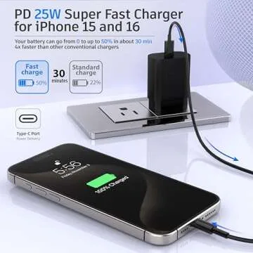 Android Charger 25W, for Samsung Charger, Super Fast Charging USB C Block, Type C Charge Cable Cord [ 6ft +10ft ] for Galaxy S25/S24 Plus/S23/S22/S21/S20/Note 20/Tablet/Watch/iPhone 16/15-Black 2Pack