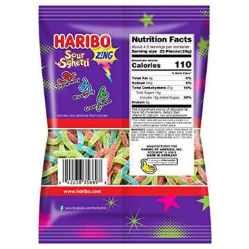 HARIBO Gummi Candy, Z!NG Sour S’ghetti - Soft & Chewy Sour Gummy Snack, Assorted Flavors, 5 Ounce ...