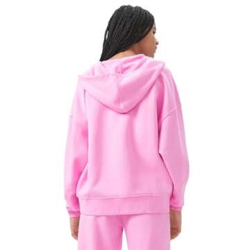 Florence By Mills Womens Cozy Crush Slouchy Sleeve Oversized Zip Hoodie, Hot Pink, Small