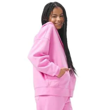 Florence By Mills Womens Cozy Crush Slouchy Sleeve Oversized Zip Hoodie, Hot Pink, Small