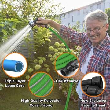 Durable 75ft Garden Hose with Latex Core and Leak-Proof Connectors