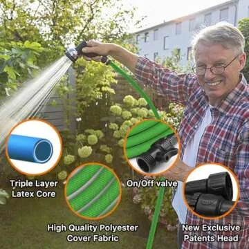 Durable 75ft Garden Hose with Latex Core and Leak-Proof Connectors
