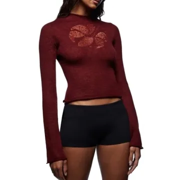 Womens Long Sleeve Flower Printed Pullover Elegant Sweater