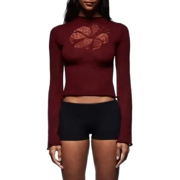 Womens Long Sleeve Flower Printed Pullover Elegant Sweater