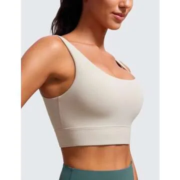CRZ YOGA Butterluxe Womens U Back Sports Bra - Scoop Neck Padded Low Impact Yoga Clothes Workout Crop Top with Built in Pads Mojave Tan Small