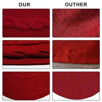 AerWo Knitted Christmas Tree Skirt 48 Inches, Large Red Tree Skirt Luxury Christmas Decorations, Thick Xmas Tree Skirt with Cute Bow and White Fluffy Ball for Holiday Party Christmas Decor